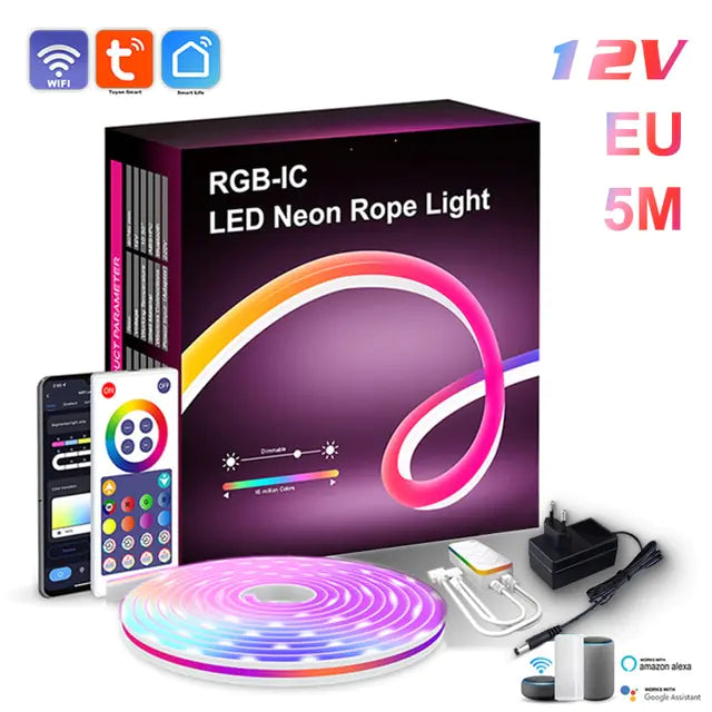 RGB LED Neon Light Bar with WiFi, App and Voice Control, Music Sync – Ideal for TV Backlighting and Room Decoration