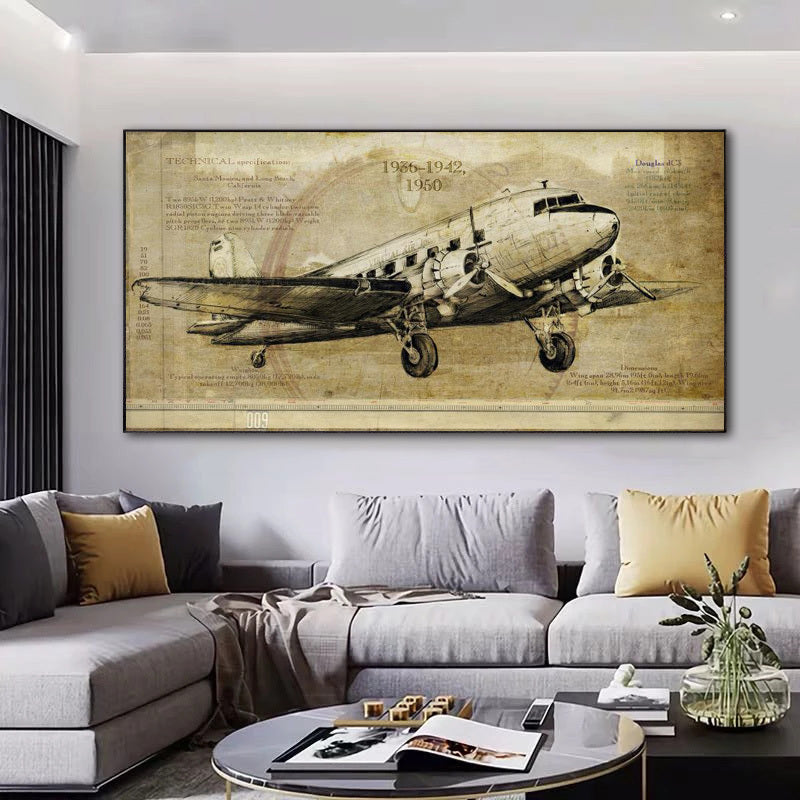 Vintage Airplane Print Poster Canvas Painting