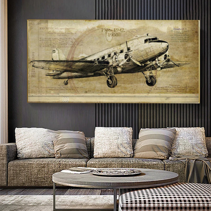 Vintage Airplane Print Poster Canvas Painting