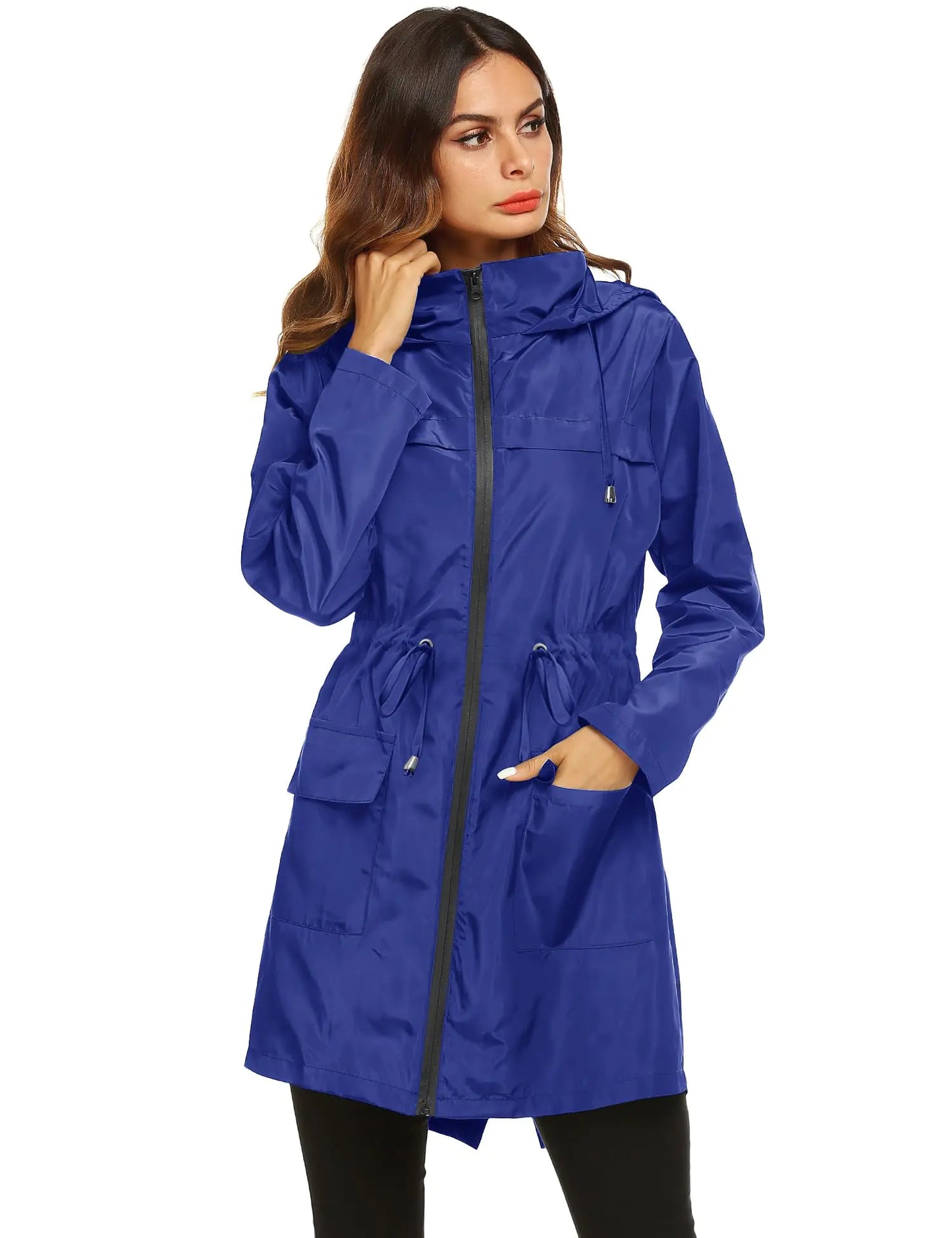 Lomon Women Waterproof Lightweight Rain Jacket Active Outdoor Hooded Raincoat XX-Large Royal Blue(waist Drawstring)